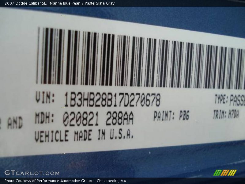 Marine Blue Pearl / Pastel Slate Gray 2007 Dodge Caliber SE