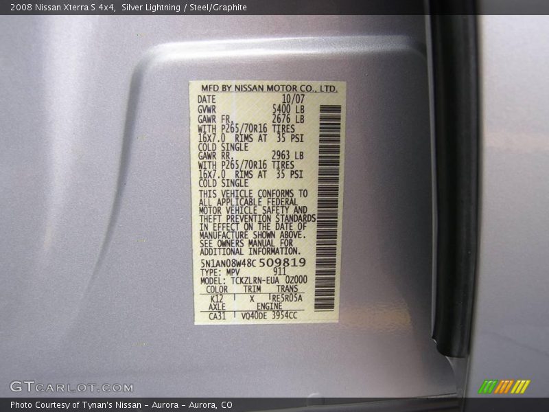 Silver Lightning / Steel/Graphite 2008 Nissan Xterra S 4x4