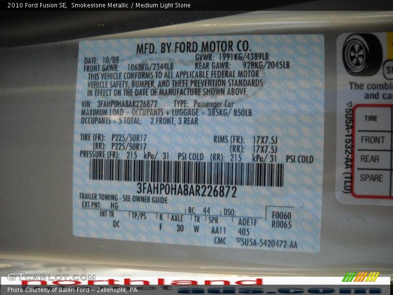 Smokestone Metallic / Medium Light Stone 2010 Ford Fusion SE