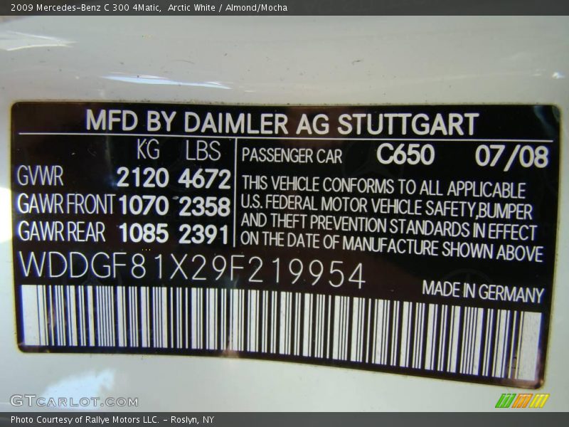 Arctic White / Almond/Mocha 2009 Mercedes-Benz C 300 4Matic