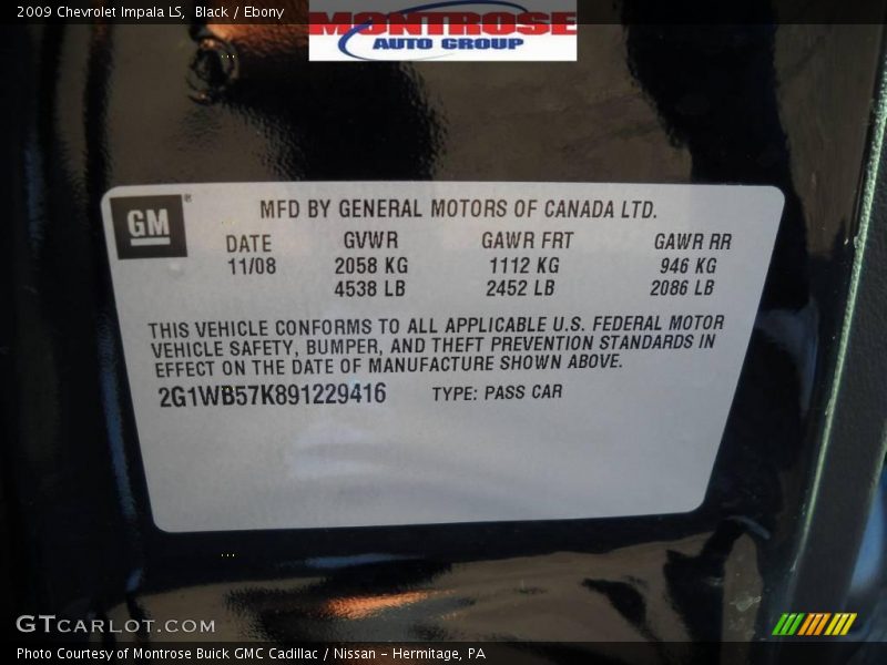 Black / Ebony 2009 Chevrolet Impala LS