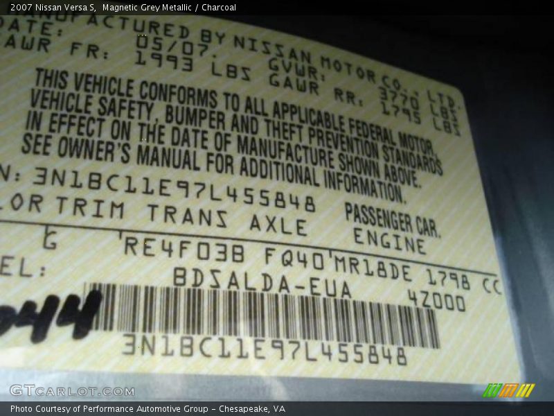Magnetic Grey Metallic / Charcoal 2007 Nissan Versa S
