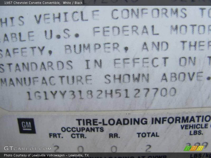 White / Black 1987 Chevrolet Corvette Convertible