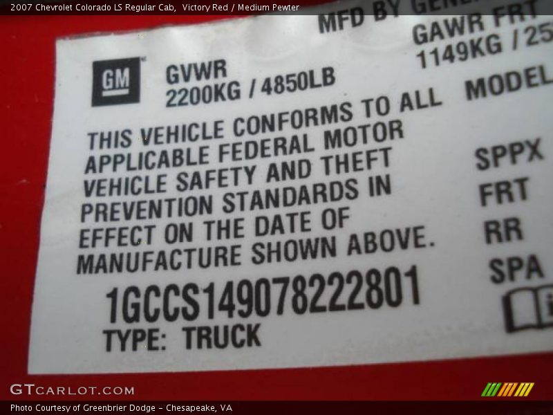 Victory Red / Medium Pewter 2007 Chevrolet Colorado LS Regular Cab