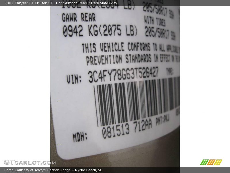 Light Almond Pearl / Dark Slate Gray 2003 Chrysler PT Cruiser GT