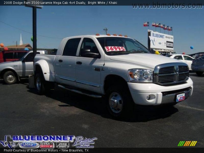 Bright White / Khaki 2008 Dodge Ram 3500 Laramie Mega Cab 4x4 Dually