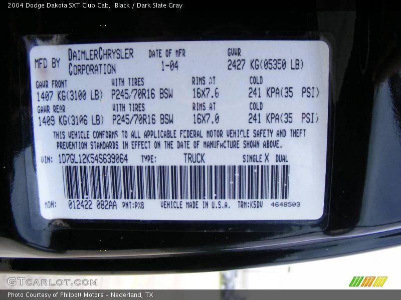 Black / Dark Slate Gray 2004 Dodge Dakota SXT Club Cab