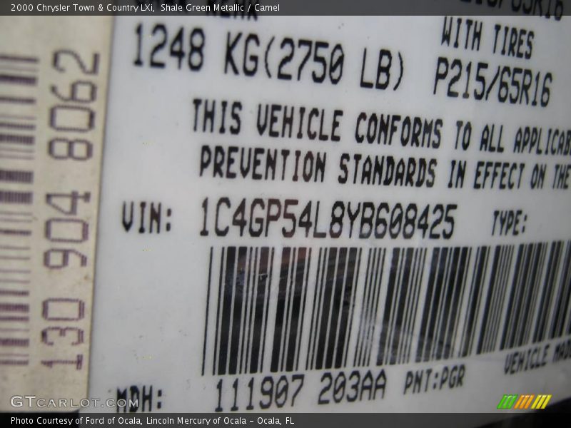 Shale Green Metallic / Camel 2000 Chrysler Town & Country LXi