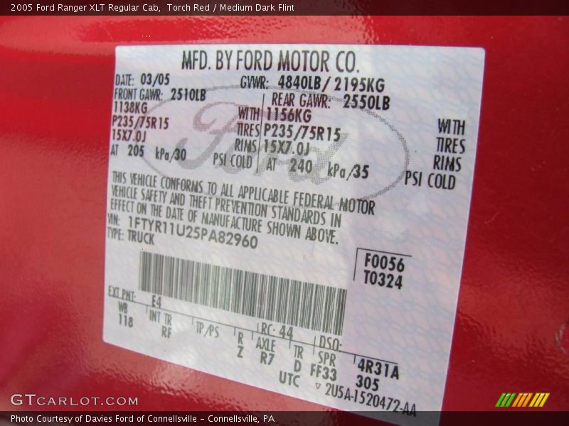 Torch Red / Medium Dark Flint 2005 Ford Ranger XLT Regular Cab