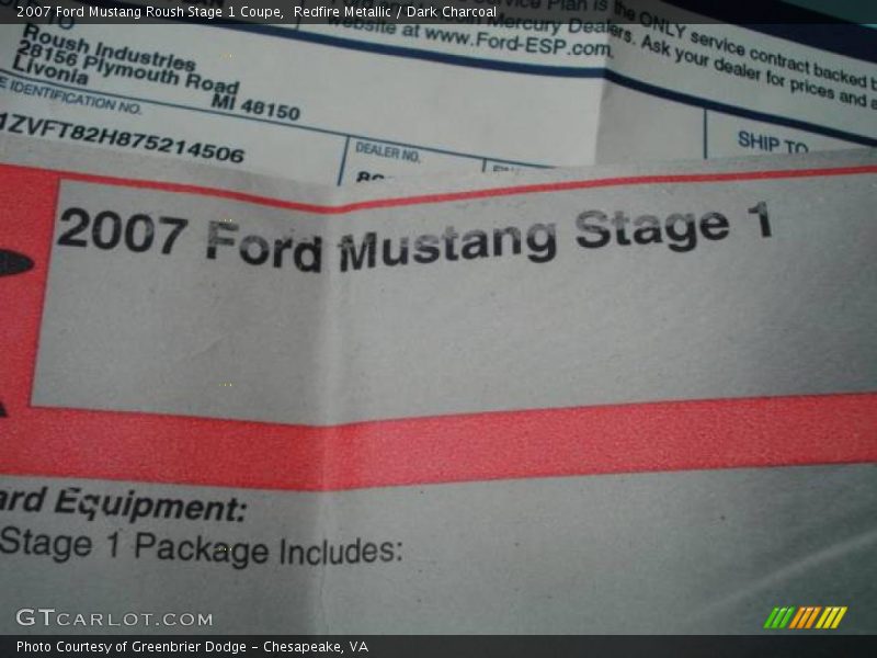 Redfire Metallic / Dark Charcoal 2007 Ford Mustang Roush Stage 1 Coupe