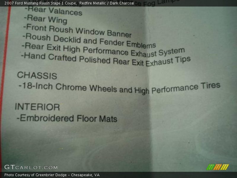 Redfire Metallic / Dark Charcoal 2007 Ford Mustang Roush Stage 1 Coupe