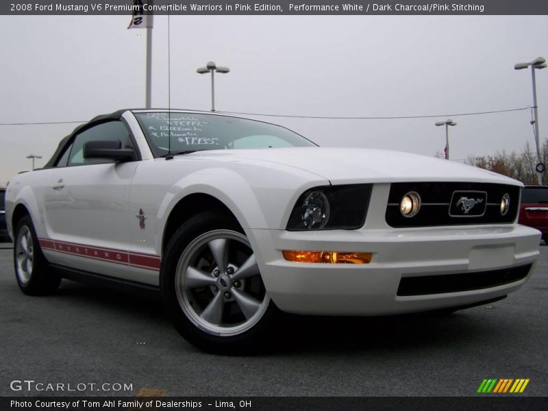 Performance White / Dark Charcoal/Pink Stitching 2008 Ford Mustang V6 Premium Convertible Warriors in Pink Edition