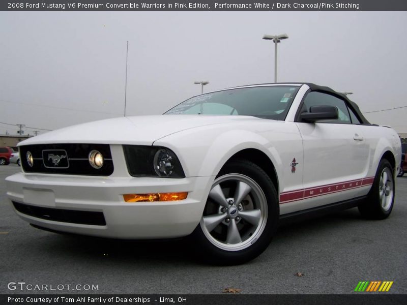 Performance White / Dark Charcoal/Pink Stitching 2008 Ford Mustang V6 Premium Convertible Warriors in Pink Edition
