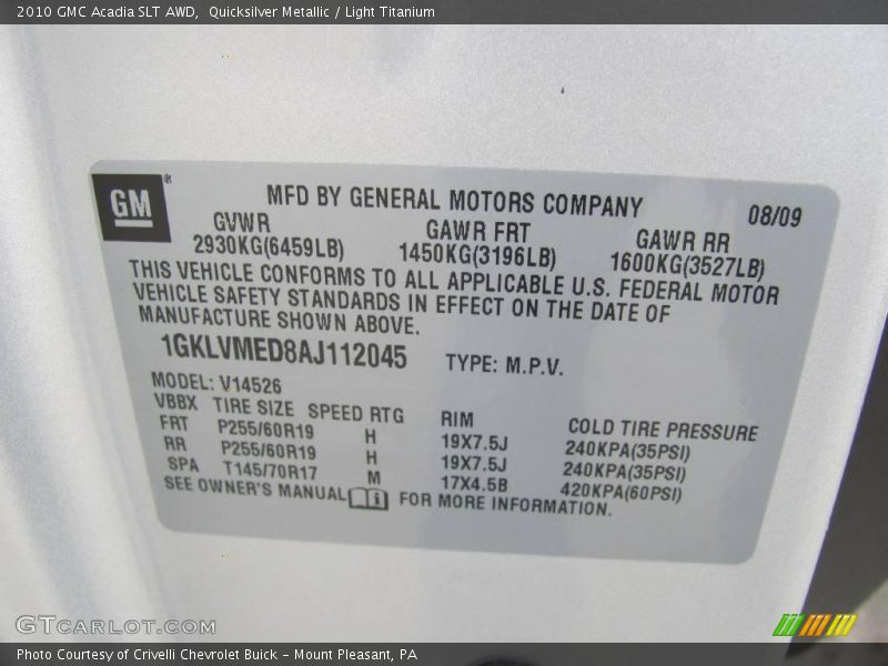 Quicksilver Metallic / Light Titanium 2010 GMC Acadia SLT AWD
