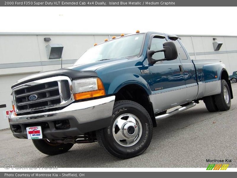 Island Blue Metallic / Medium Graphite 2000 Ford F350 Super Duty XLT Extended Cab 4x4 Dually