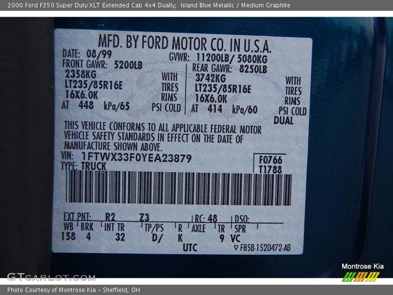 Island Blue Metallic / Medium Graphite 2000 Ford F350 Super Duty XLT Extended Cab 4x4 Dually