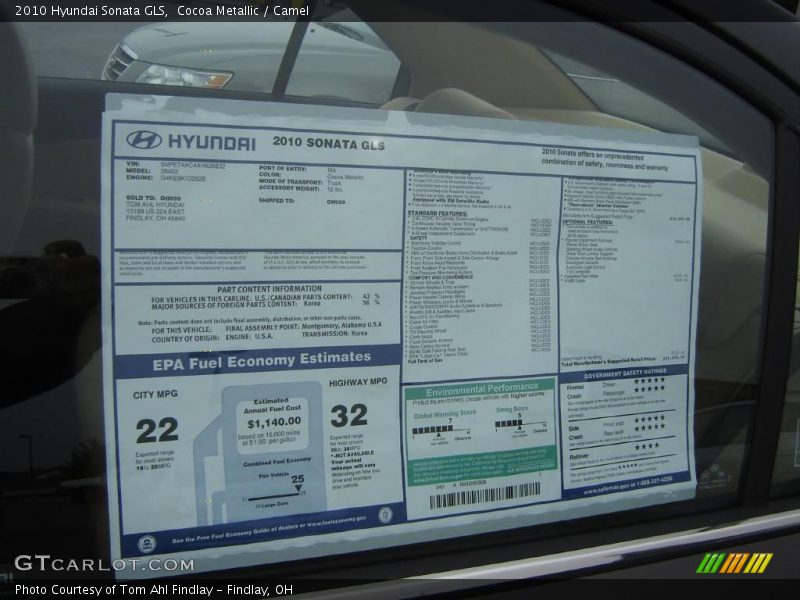 Cocoa Metallic / Camel 2010 Hyundai Sonata GLS