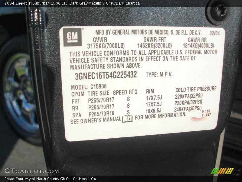 Dark Gray Metallic / Gray/Dark Charcoal 2004 Chevrolet Suburban 1500 LT
