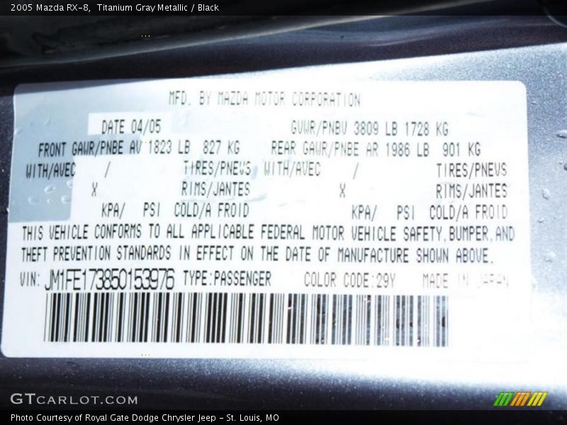 Titanium Gray Metallic / Black 2005 Mazda RX-8