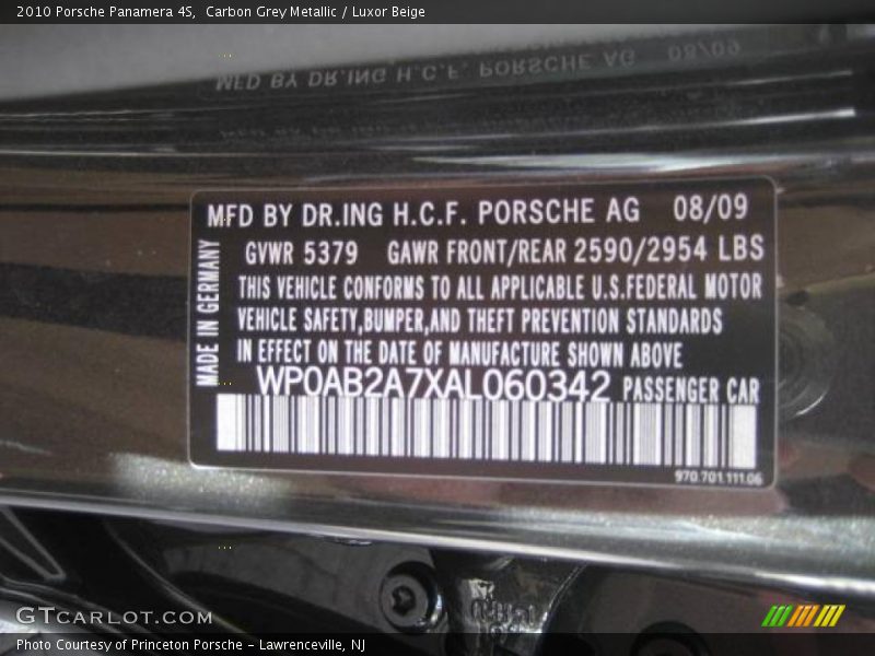 Carbon Grey Metallic / Luxor Beige 2010 Porsche Panamera 4S