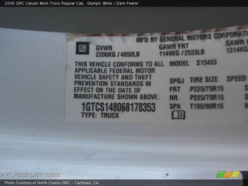 Olympic White / Dark Pewter 2006 GMC Canyon Work Truck Regular Cab