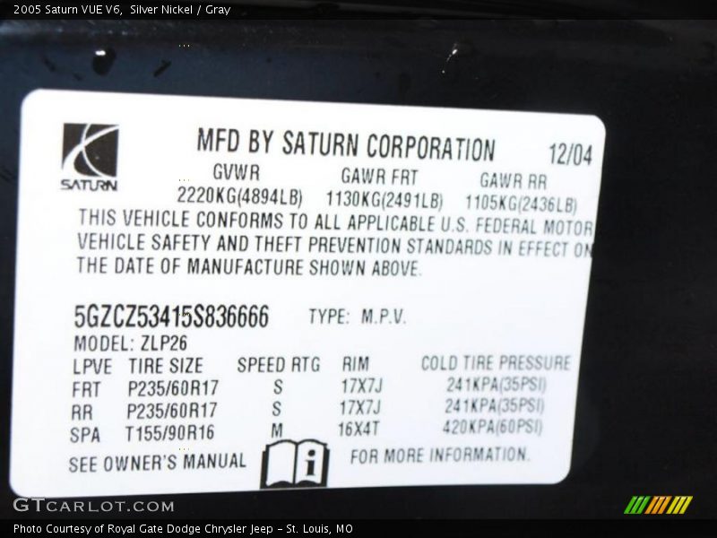 Silver Nickel / Gray 2005 Saturn VUE V6