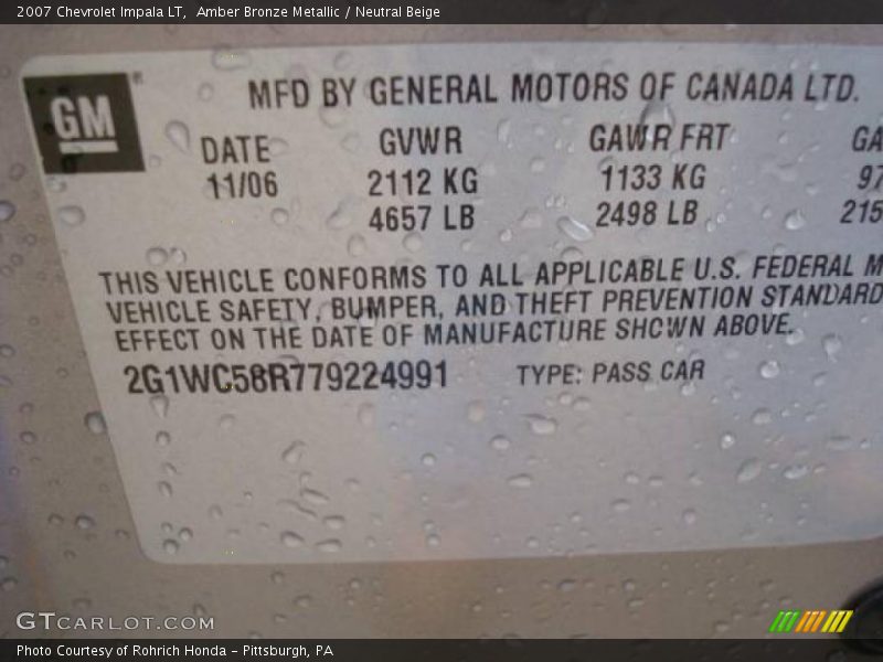 Amber Bronze Metallic / Neutral Beige 2007 Chevrolet Impala LT