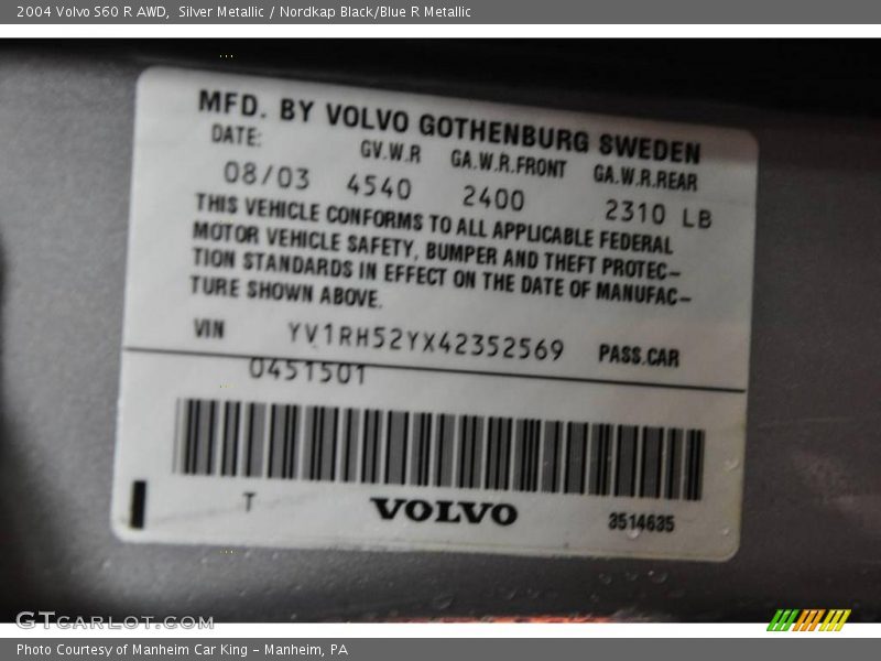 Silver Metallic / Nordkap Black/Blue R Metallic 2004 Volvo S60 R AWD