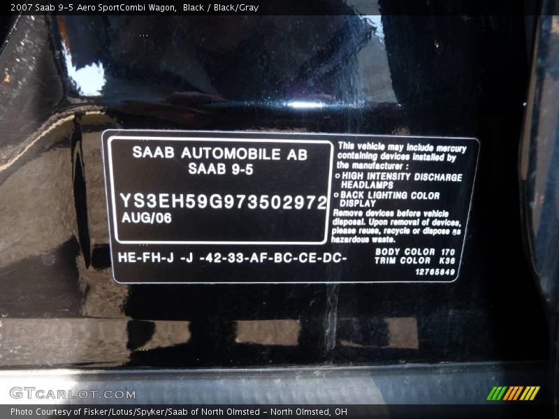 Black / Black/Gray 2007 Saab 9-5 Aero SportCombi Wagon