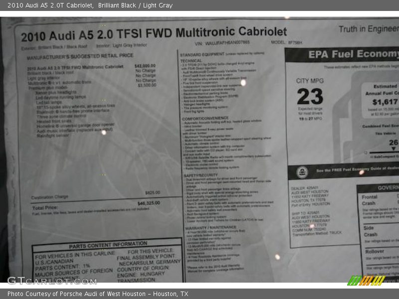 Brilliant Black / Light Gray 2010 Audi A5 2.0T Cabriolet