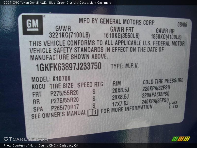 Blue-Green Crystal / Cocoa/Light Cashmere 2007 GMC Yukon Denali AWD