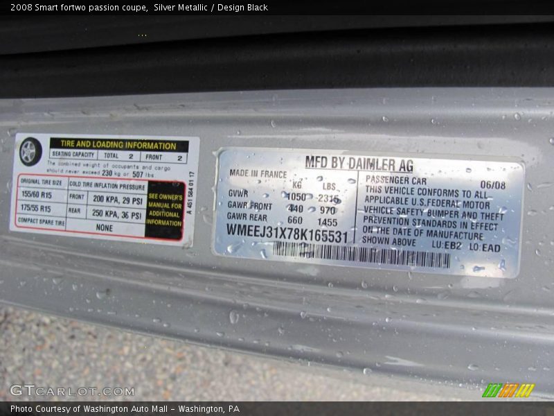 Silver Metallic / Design Black 2008 Smart fortwo passion coupe