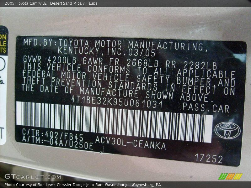 Desert Sand Mica / Taupe 2005 Toyota Camry LE