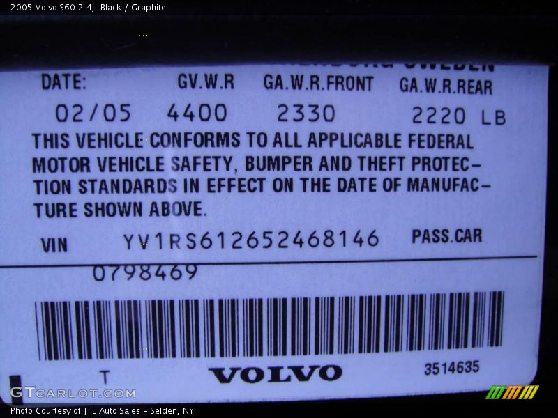 Black / Graphite 2005 Volvo S60 2.4