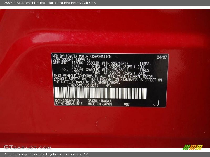 Barcelona Red Pearl / Ash Gray 2007 Toyota RAV4 Limited
