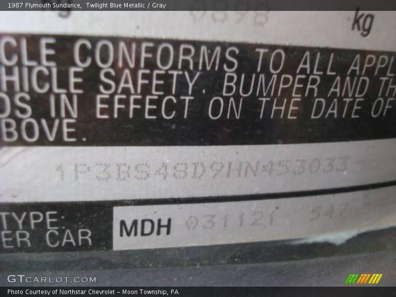 Twilight Blue Metallic / Gray 1987 Plymouth Sundance