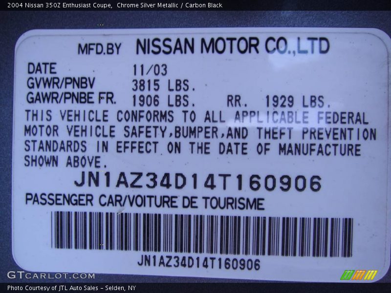 Chrome Silver Metallic / Carbon Black 2004 Nissan 350Z Enthusiast Coupe
