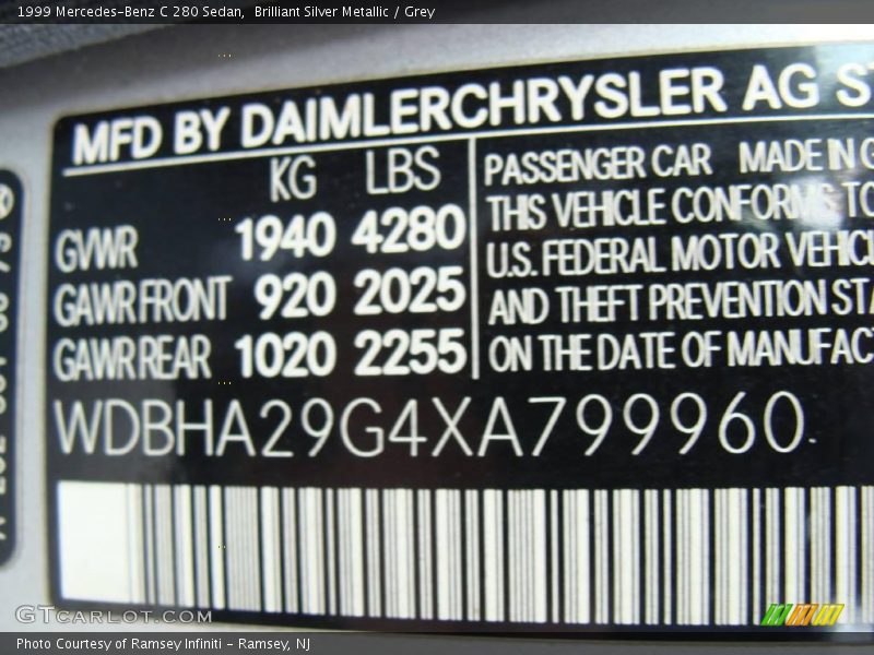 Brilliant Silver Metallic / Grey 1999 Mercedes-Benz C 280 Sedan