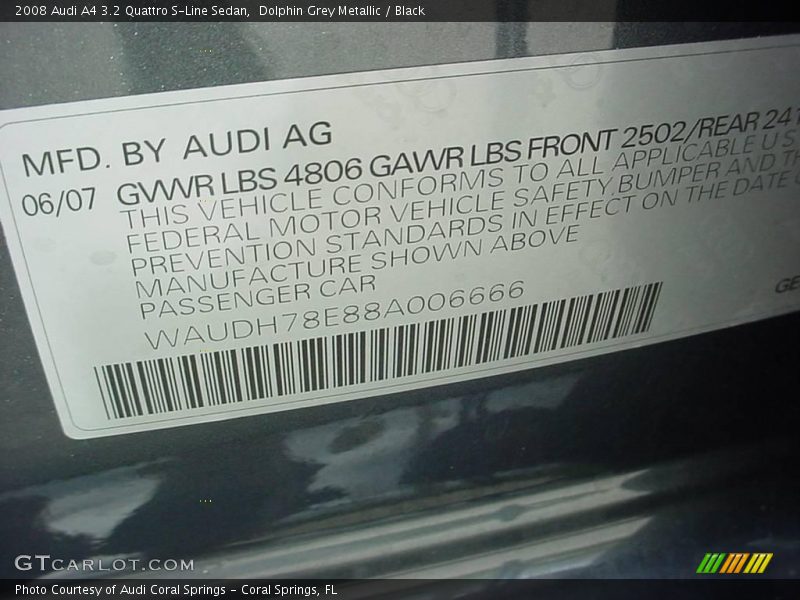 Dolphin Grey Metallic / Black 2008 Audi A4 3.2 Quattro S-Line Sedan