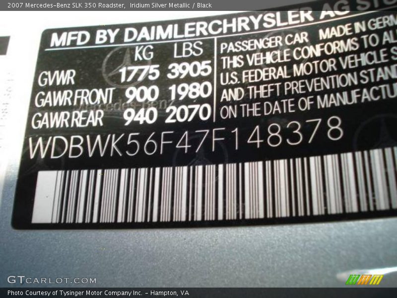 Iridium Silver Metallic / Black 2007 Mercedes-Benz SLK 350 Roadster