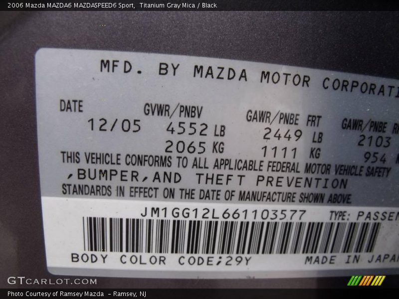 Titanium Gray Mica / Black 2006 Mazda MAZDA6 MAZDASPEED6 Sport