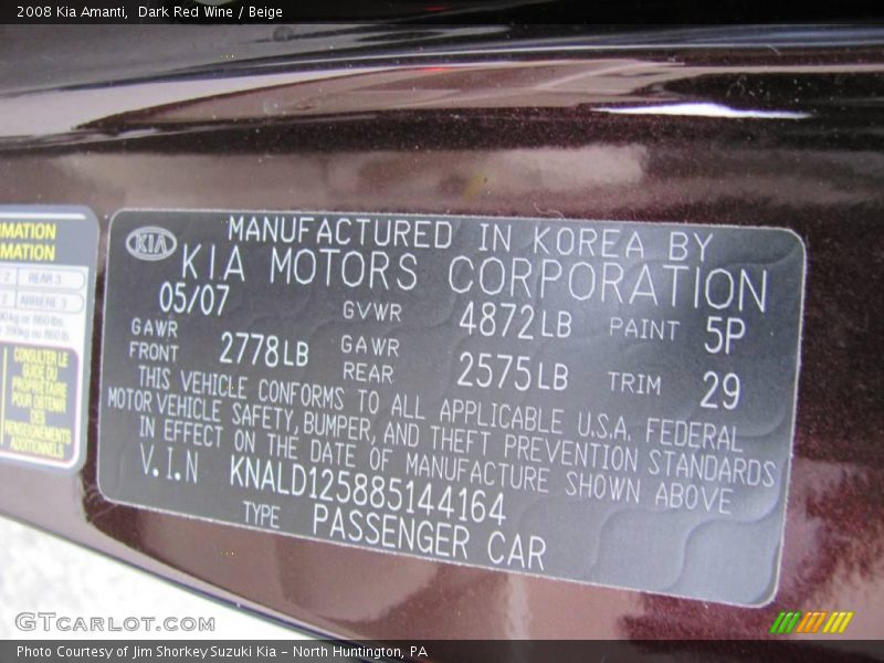 Dark Red Wine / Beige 2008 Kia Amanti