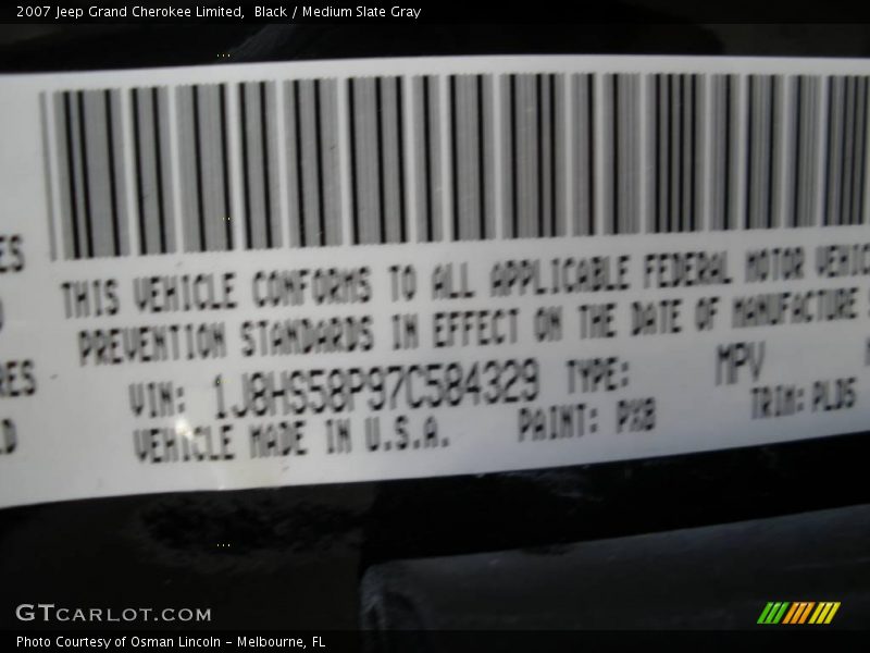 Black / Medium Slate Gray 2007 Jeep Grand Cherokee Limited