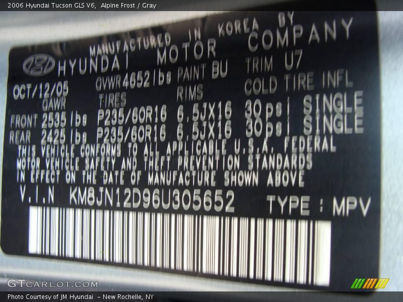 Alpine Frost / Gray 2006 Hyundai Tucson GLS V6