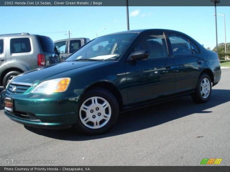 Clover Green Metallic / Beige 2002 Honda Civic LX Sedan