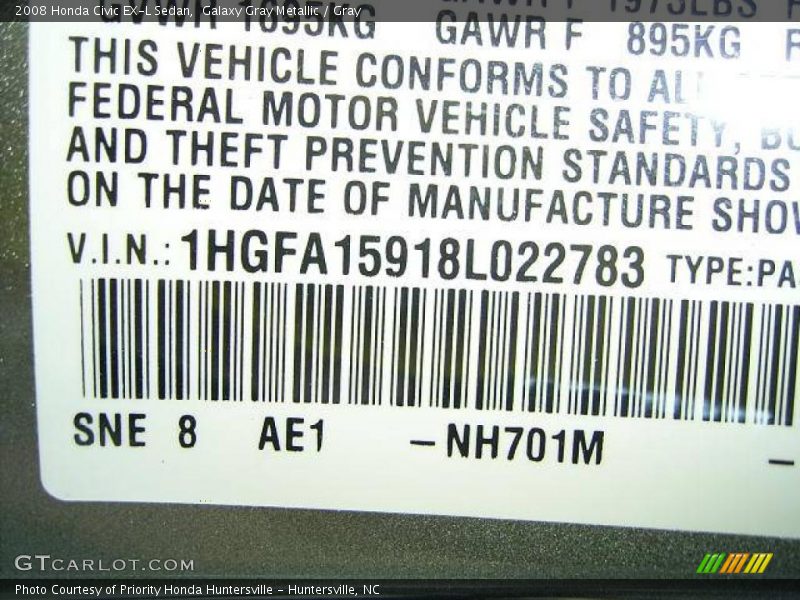 Galaxy Gray Metallic / Gray 2008 Honda Civic EX-L Sedan