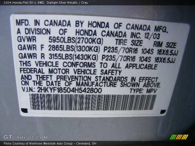 Starlight Silver Metallic / Gray 2004 Honda Pilot EX-L 4WD