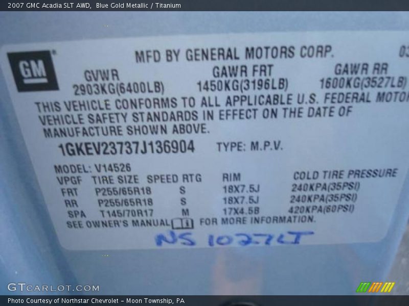 Blue Gold Metallic / Titanium 2007 GMC Acadia SLT AWD