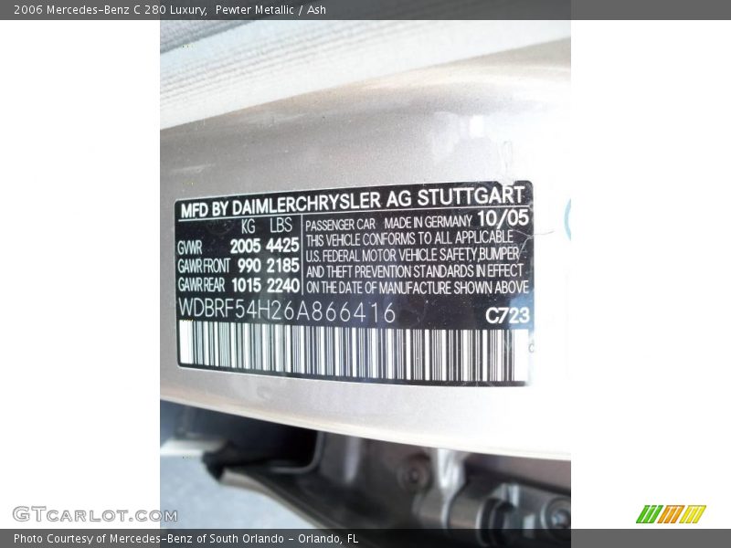 Pewter Metallic / Ash 2006 Mercedes-Benz C 280 Luxury