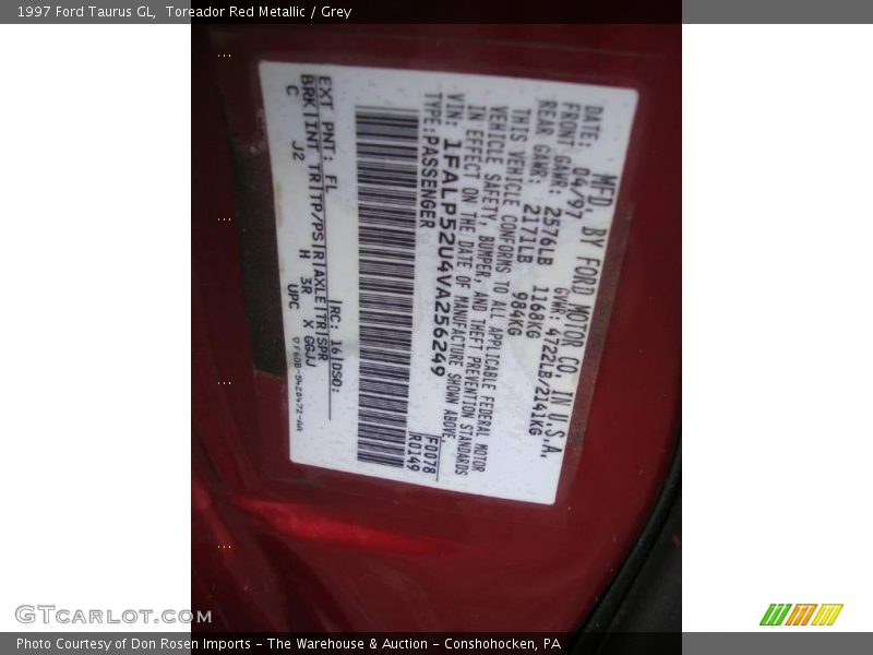 Toreador Red Metallic / Grey 1997 Ford Taurus GL